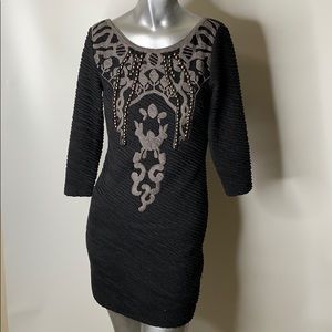 Free People Black & Gray Stretch Dress Size Medium